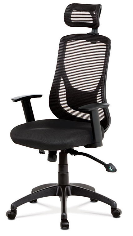 Kancelářská židle na kolečkách SPINE — černá, s bederní opěrkou i podhlavníkem