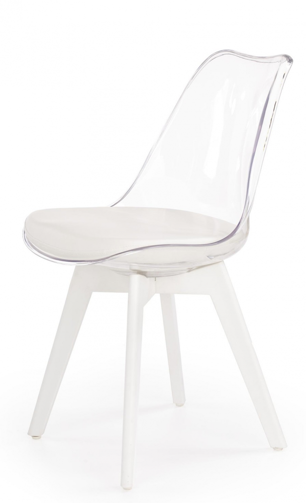 Jídelní židle SOFT 2 – masiv / transparentní plast / ekokůže, bílá