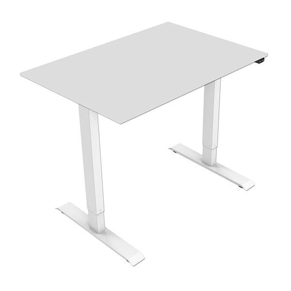 Elektricky výškově nastavitelný stůl POWERO — včetně desky, šedá, bílá, 75×140 cm