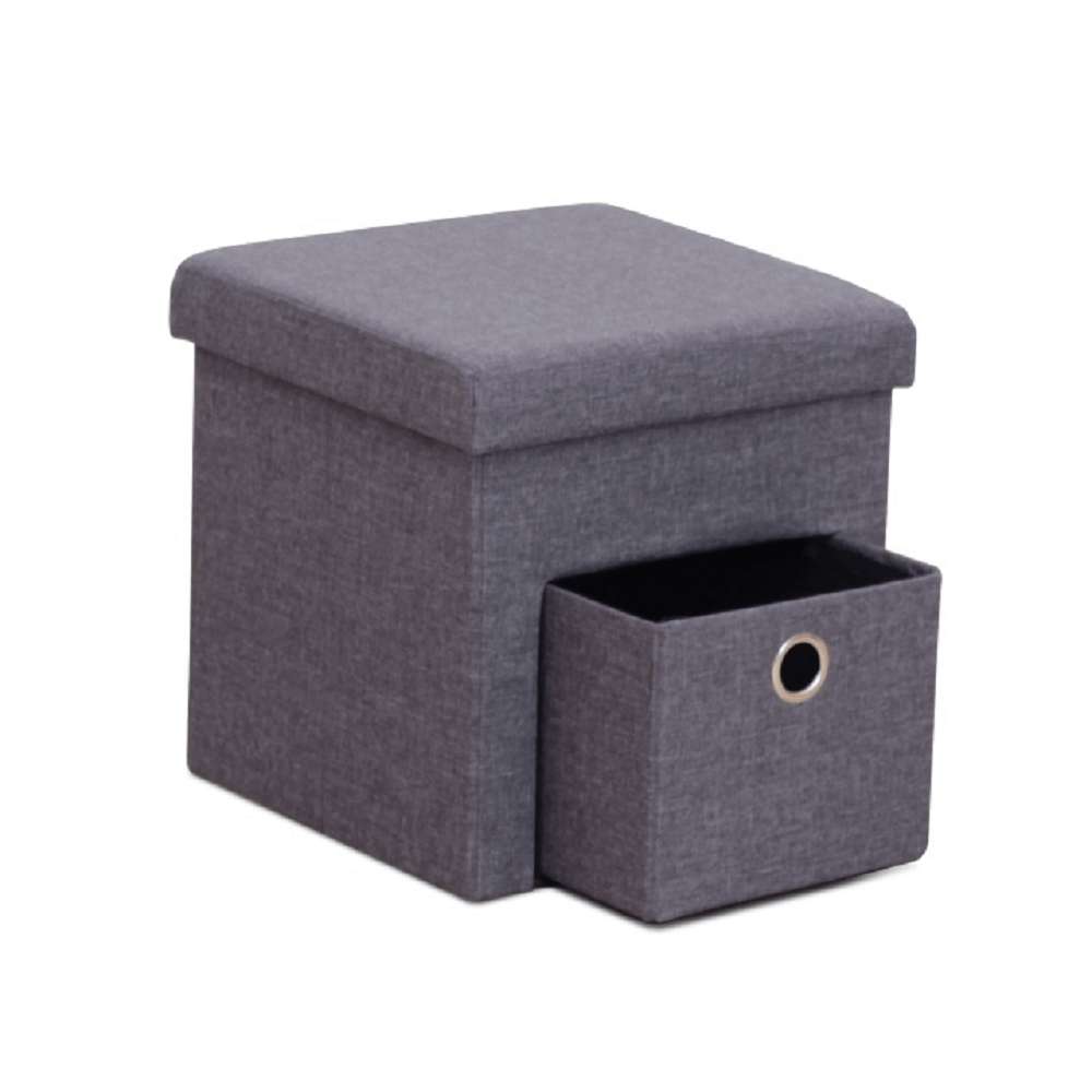 Sedací taburet s úložným prostorem SETIN — látka, šedá Kondela