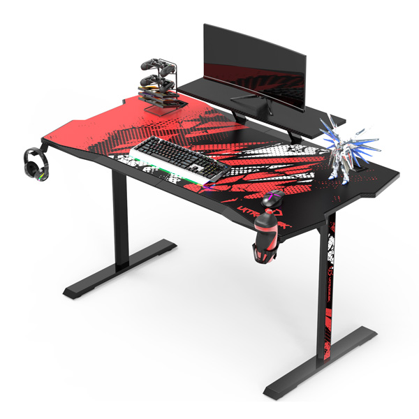 Herní stůl ULTRADESK ATOMIC – s podstavcem na monitor, 139x74cm, černá/červená