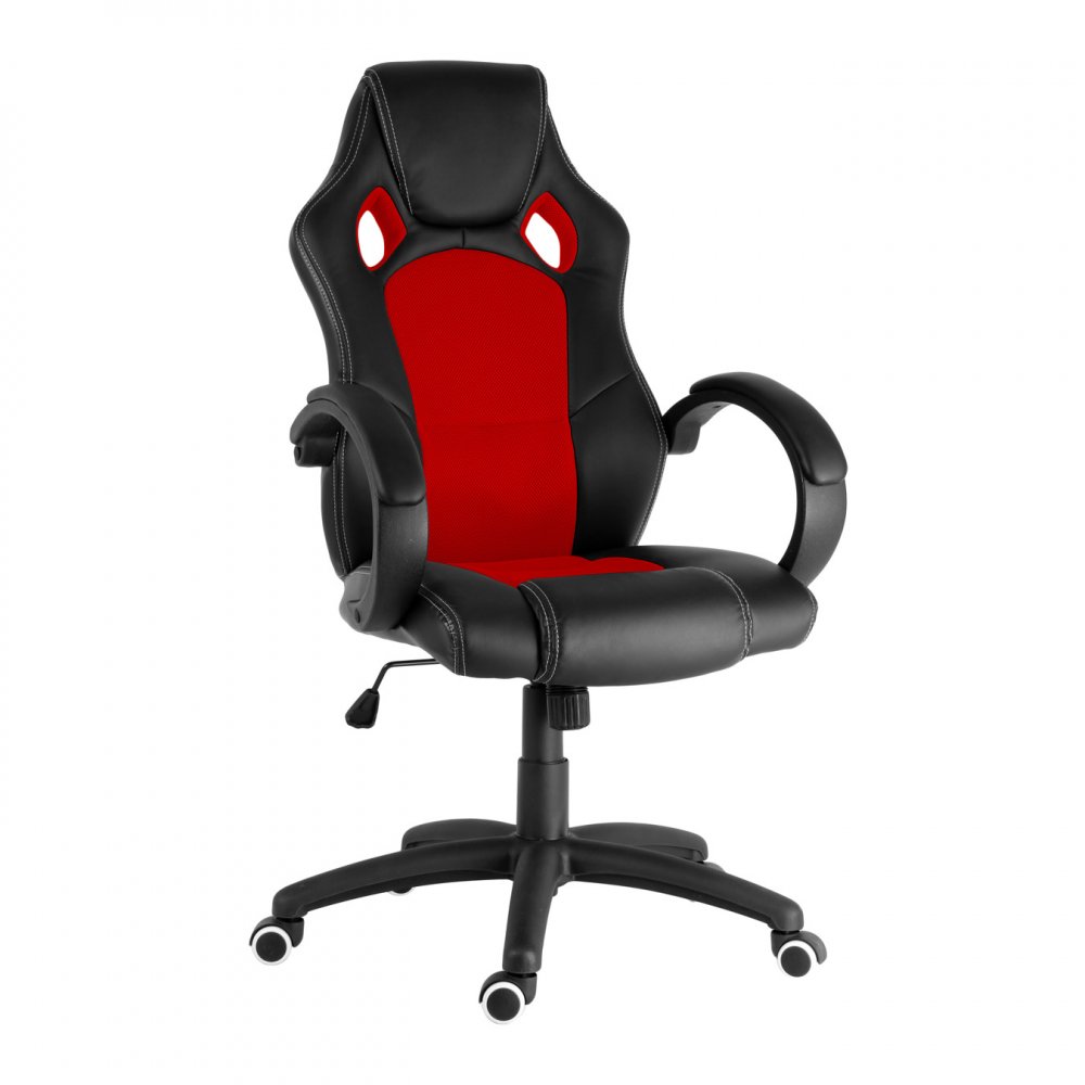 Herní židle OMAHA –⁠ látka/PU kůže, černo-červená