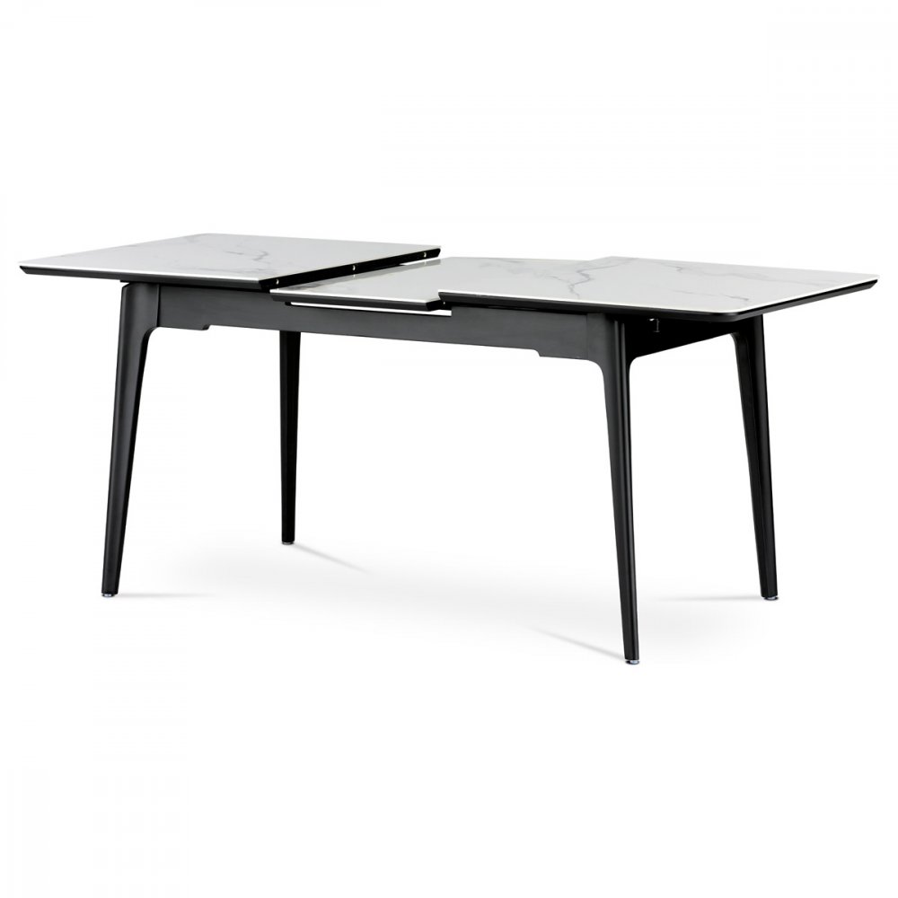 Jídelní stůl VASKO — 140x80x76 cm (+ rozklad 40 cm), keramická deska bílý mramor, masiv