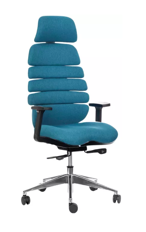 Kancelárska ergonomická stolička SPINE s podhlavníkom — látka, nosnosť 130 kg, viac farieb Tyrkysová