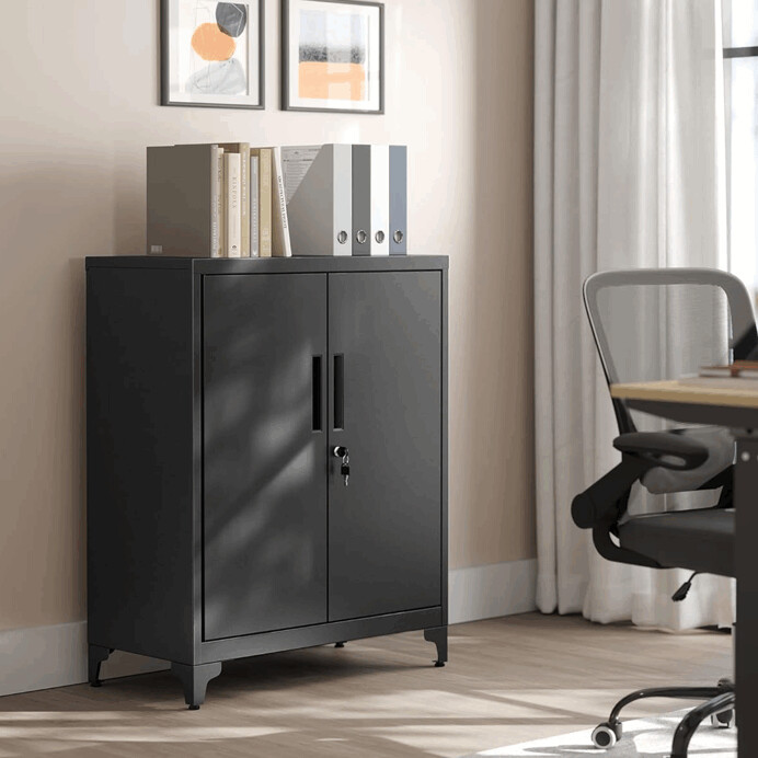 Elegantná čierna kovová komoda ALBUS – 80x40x90 cm s policami Autronic