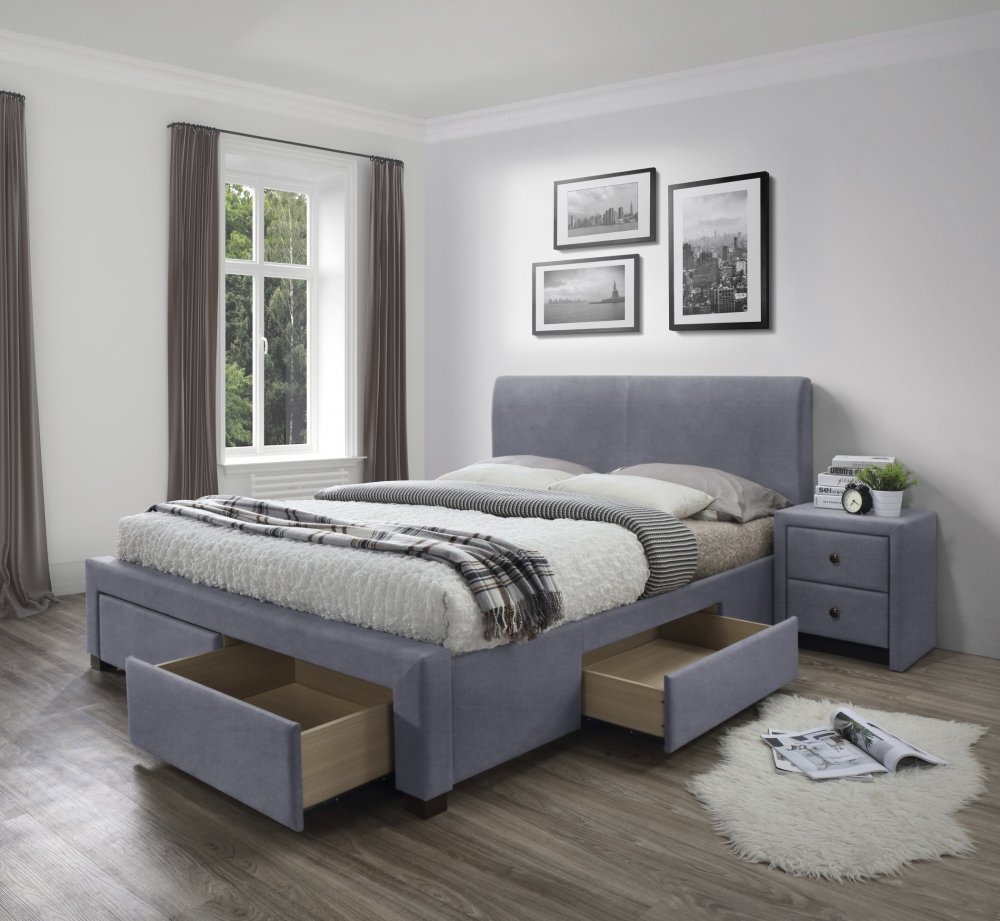 Dvoulůžková postel MODENA 3 –⁠ 160x200, samet, šedý