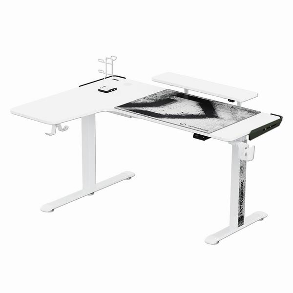 Herní stůl ULTRADESK WINGER – 111x155x60 cm, elektricky nastavitelná výška, RGB podsvícení, bílá (obrázek 3)