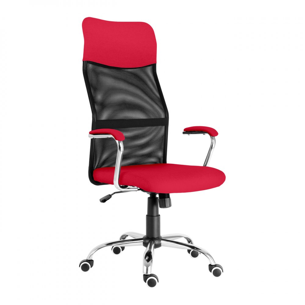 Kancelářská otočná židle PREZIDENT PLUS — látka, síť, červená