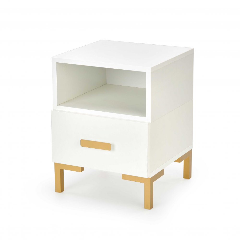 Noční stolek SILVIA –⁠ dřevo, zlatá/bílá