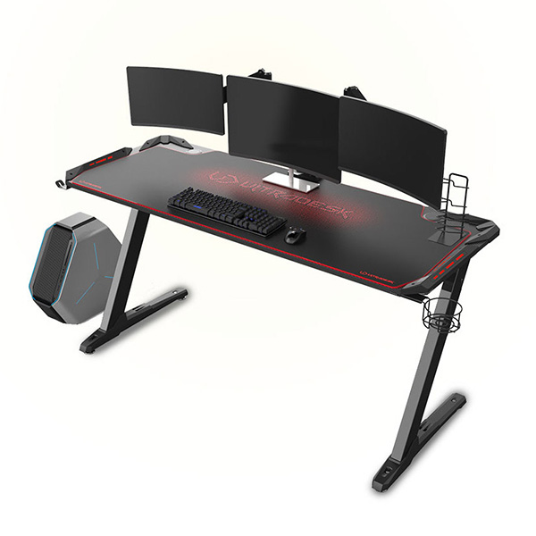 ULTRADESK Herní stůl SPACE XXL RED – 154x61x78 cm, RGB podsvícení s dotykovým panelem, s celoplošnou podložkou pod myš