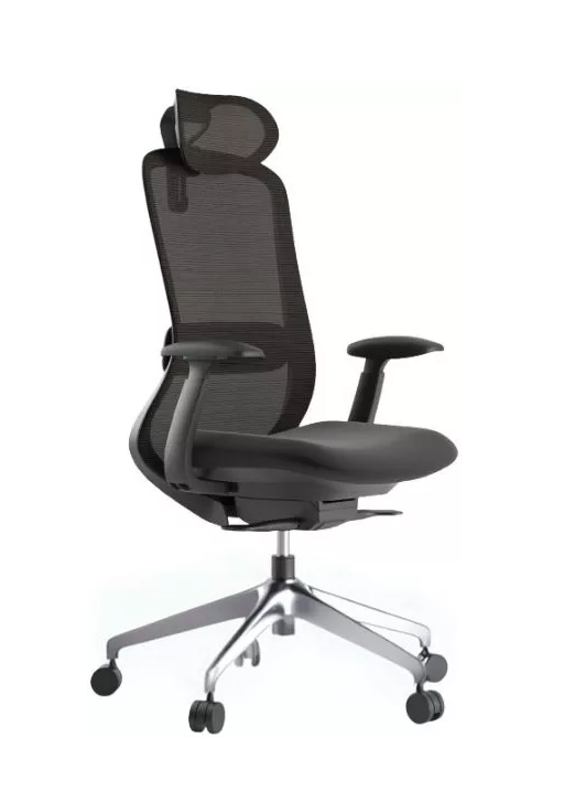 Kancelárska ergonomická stolička BESSEL s podhlavníkom — sieť, čierny plast, nosnosť 120 kg, čierna
