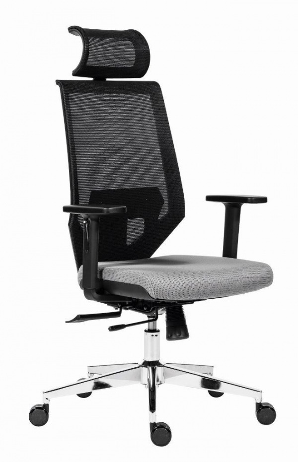 Kancelářská židle na kolečkách Antares EDGE – s područkami a opěrkou, šedý sedák
