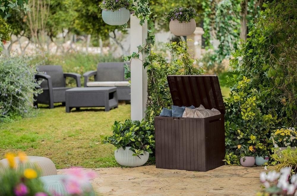 Zahradní úložný box CITY — 113L, plast, hnědá (obrázek 3)