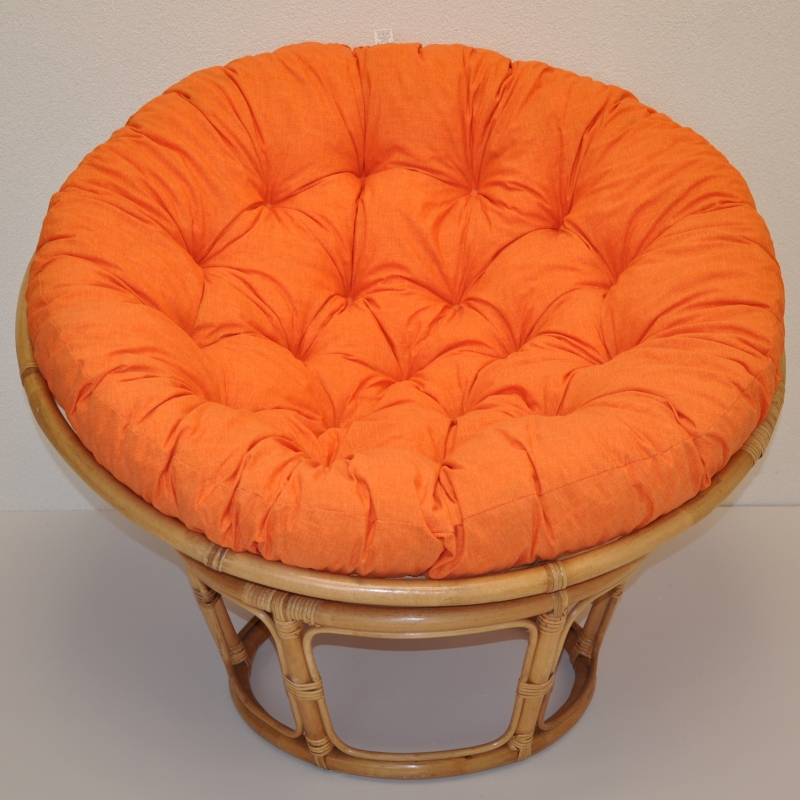 Relaxační papasan DEMETRIA — ⌀100 cm, ratan, látka, medová / více barev Oranžový melír