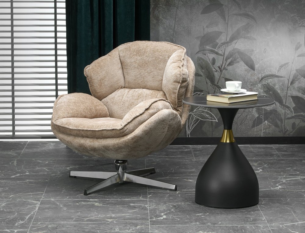 Designové křeslo GUIDO — kov, látka, béžová Halmar