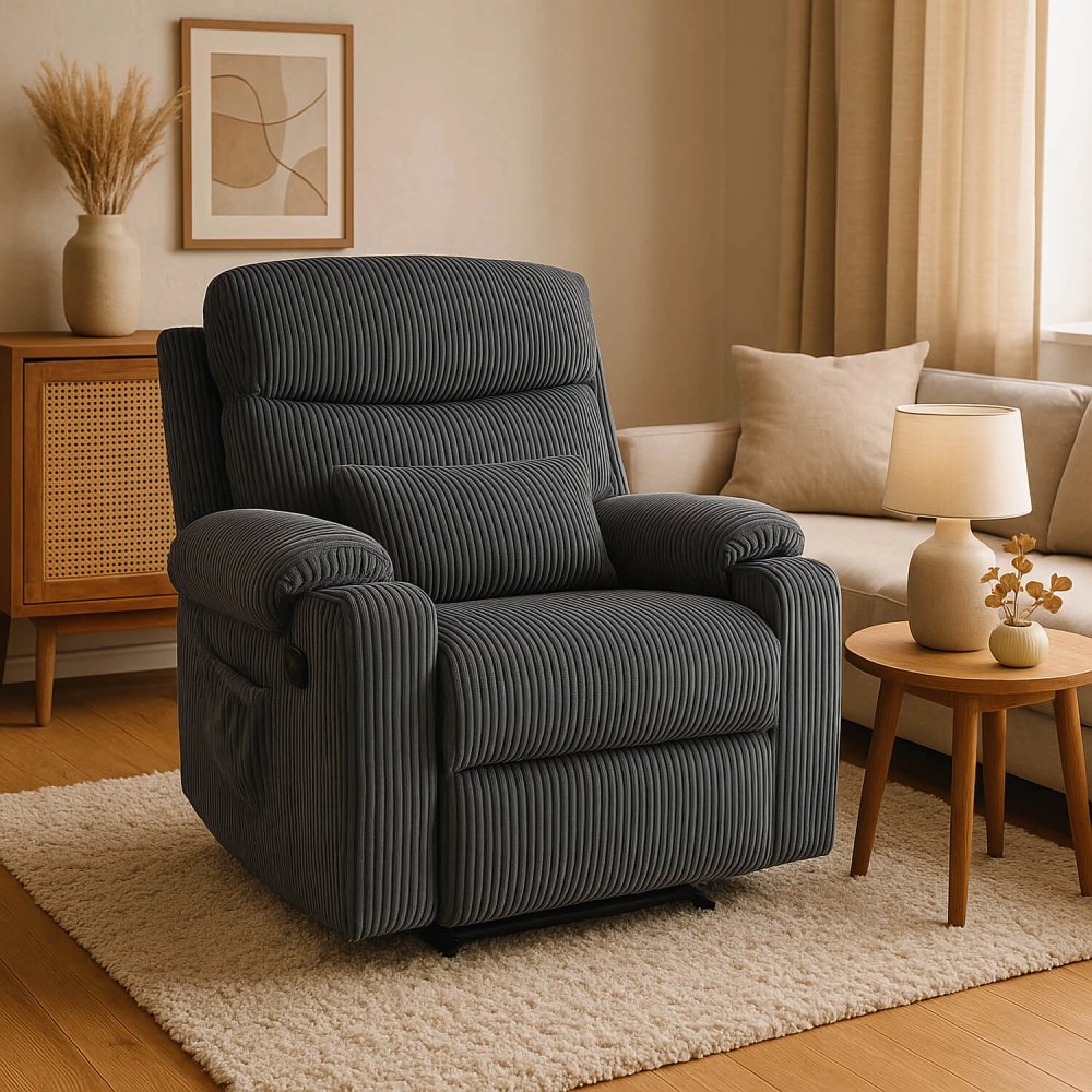 Kreslo TORRES – sivý manšestr, pohodlné s držiakom na pohár