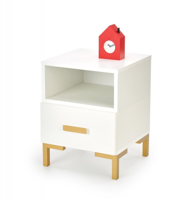 Nočný stolík SILVIA –⁠ drevo, zlatá/biela