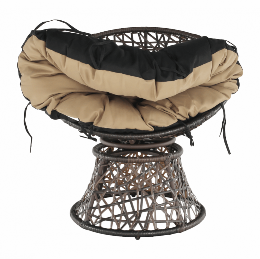 Otočné křeslo s polštářem TRISS — umělý ratan, hnědá / černá / béžová Kondela