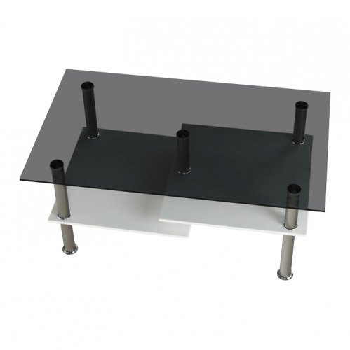 Konferenční stolek SVEN — 90x55x42 cm, bílá extra vysoký lesk HG / sklo