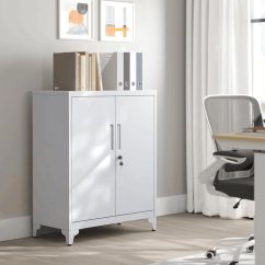 Elegantní bílá kovová komoda ALBUS – 80x40x90 cm s policemi Autronic
