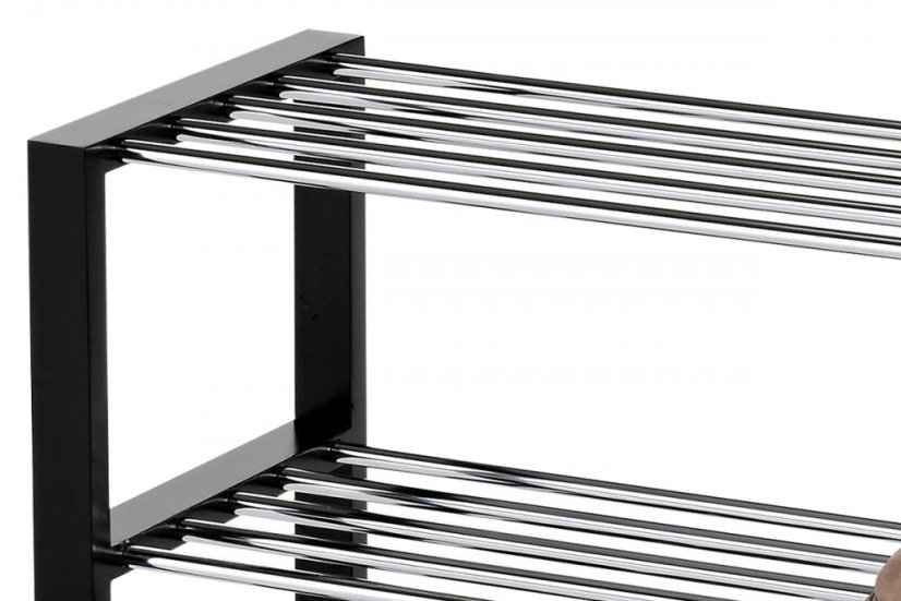 Botník, 4 kovové chromované police, masiv kaučukovník, černý matný lak Autronic