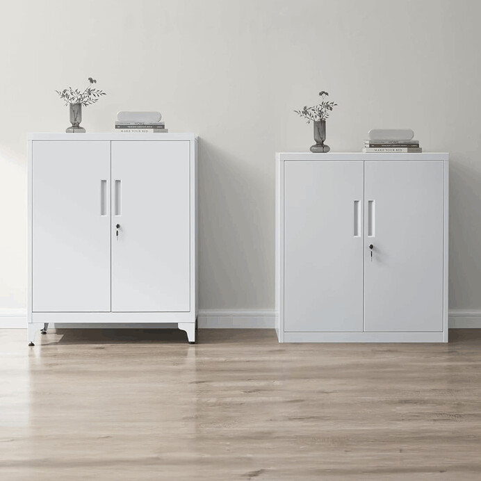 Elegantná biela kovová komoda ALBUS – 80x40x90 cm s policami Autronic