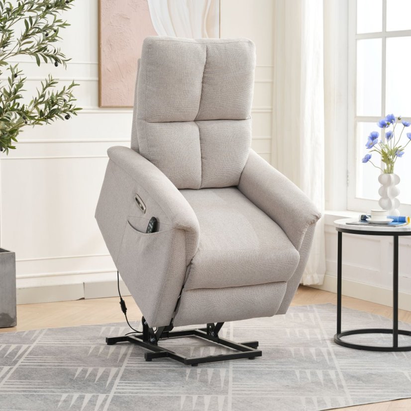 Luxusné krémové polohovacie masážne kreslo THERMIO s výhrevom a USB