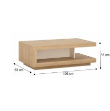 Konferenčný stolík LEONARDO — 106x68x35, dub riviéra / biela s extra vysokým leskom