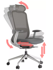 Kancelárska ergonomická stolička BESSEL s podhlavníkom — sieť, čierny plast, nosnosť 120 kg, tmavo sivá