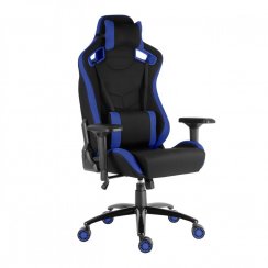 Herná stolička IRON XXL — látka, čierna / modrá, nosnosť 140 kg