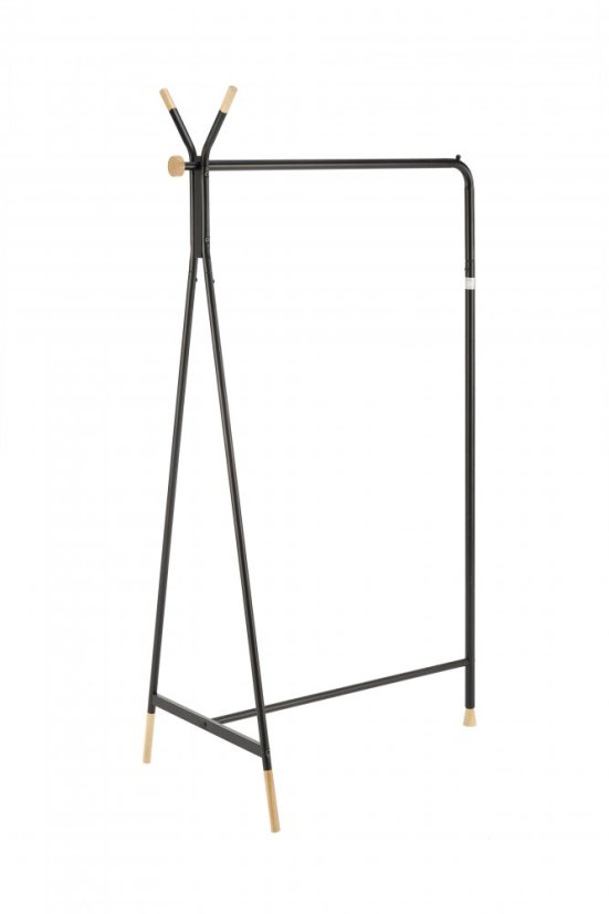 Stojanový věšák POKI - ocel, dřevo, černá / přírodní Halmar