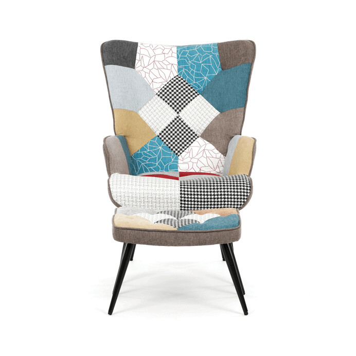 Luxusní relaxační křeslo NUVOLA s taburetem –  vodoodpudivá, sametová, patchwork látka Autronic