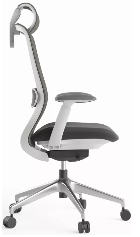 Kancelárska ergonomická stolička BESSEL s podhlavníkom — sieť, čierny plast, nosnosť 120 kg, tmavo sivá