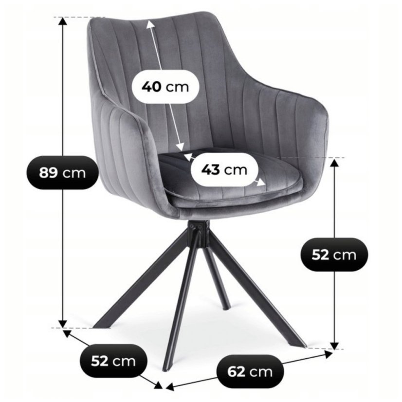 Otočná stolička MUMBAI 2 Šedá Zamat – Elegantný Komfort pre Domov i Kanceláriu