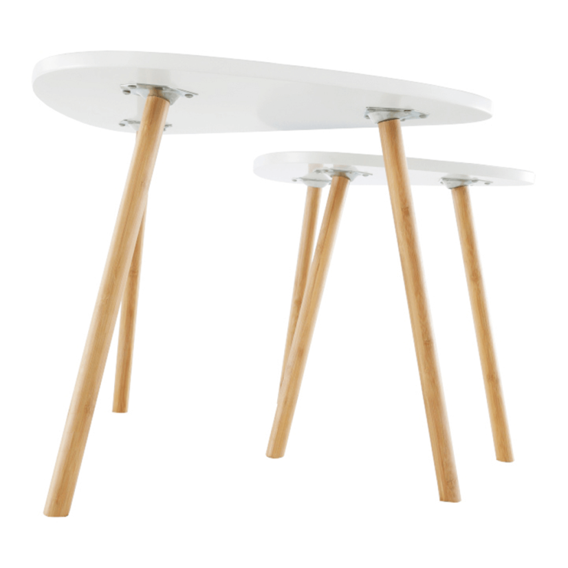 Sada konferenčních stolků BISMAK  — bambus, bílá / přírodní Kondela