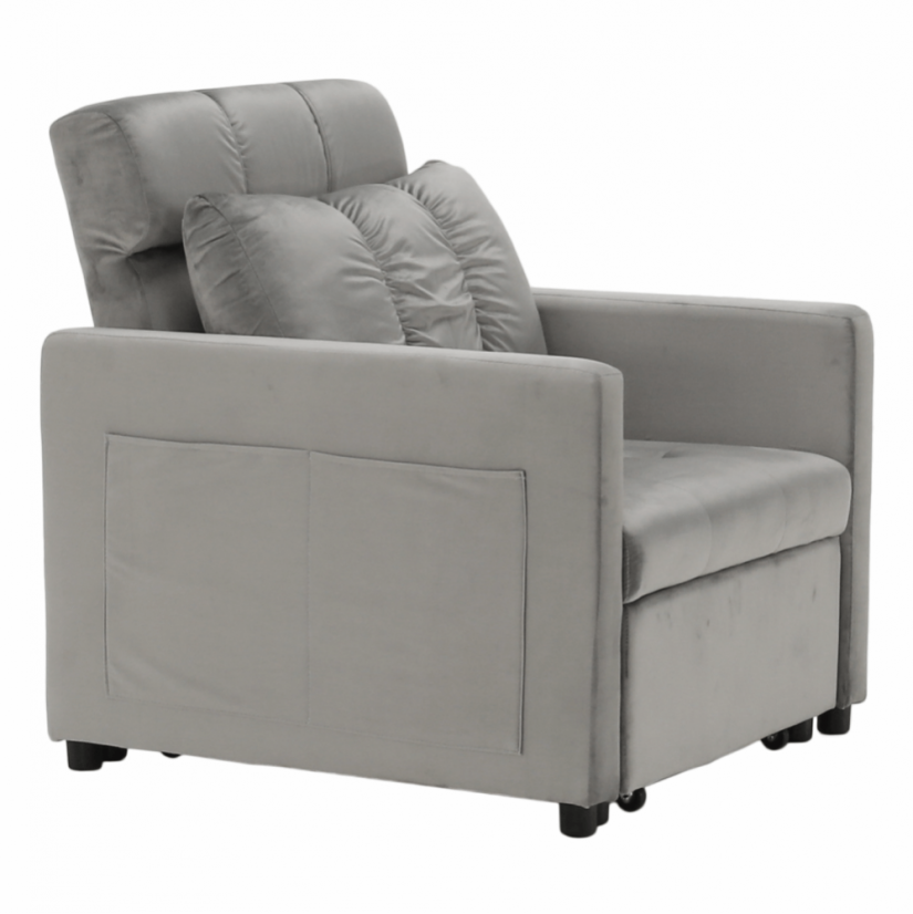 Rozkládací křeslo IGRIM — světlešedá látka/plast