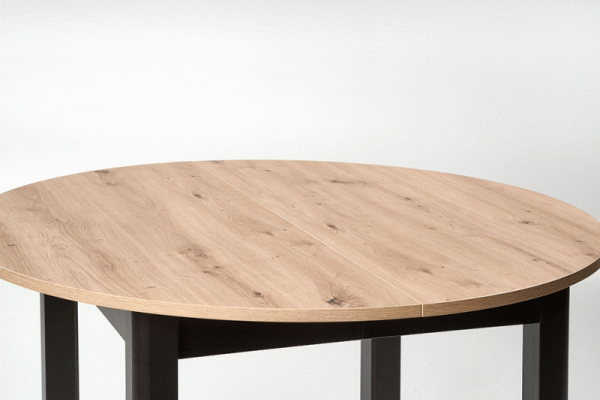 Jídelní kulatý rozkládací stůl RINGO –⁠ 102x102x76 (+40) dřevo, dub/černá