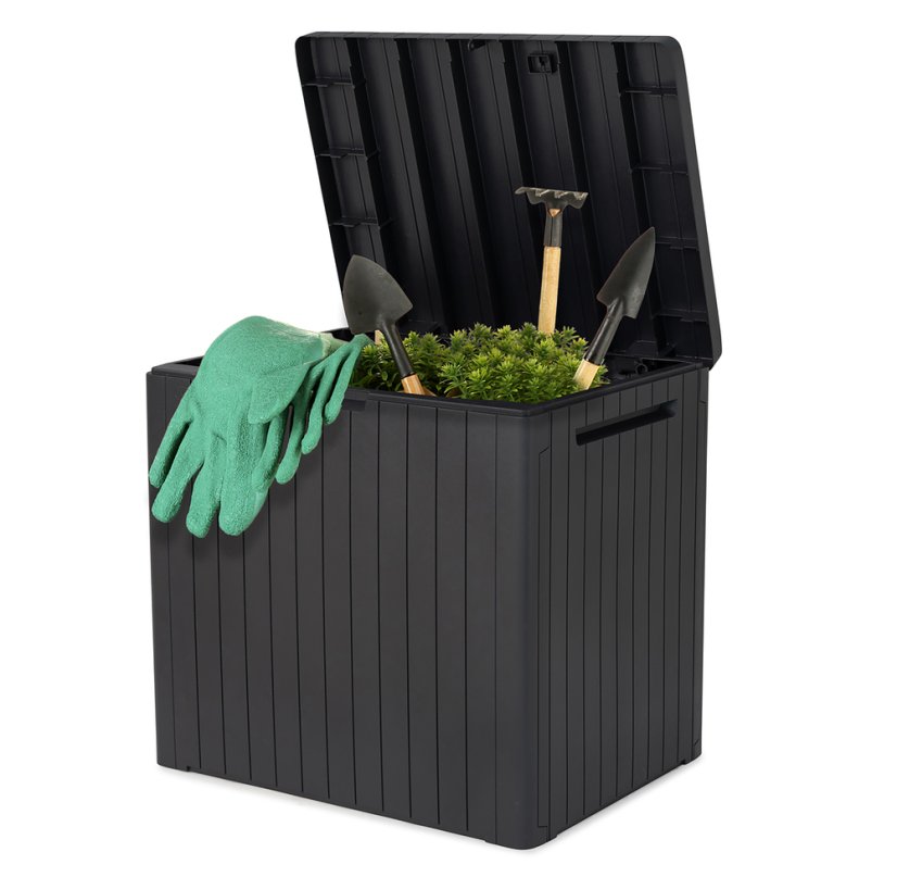 Zahradní úložný box CITY — 113L, plast, grafit, nosnost 120 kg