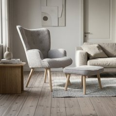 Relaxační křeslo ušák PARIS II + taburet – masiv, látka, šedá Autronic