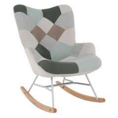 Houpací křeslo GERON — dřevo, kov, látka patchwork Kondela