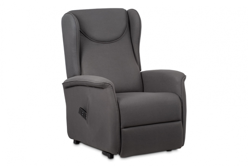 TV křeslo ušák MARLON s elektrickým polohováním — šedá látka, 2 motory, nosnost 140 kg Autronic