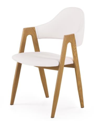 Jídelní křesílko LUXE — kov v dekoru dubu, ekokůže bílá Halmar