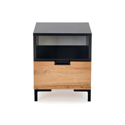 Noční stolek SILVIA –⁠ dřevo, černá/dub wotan