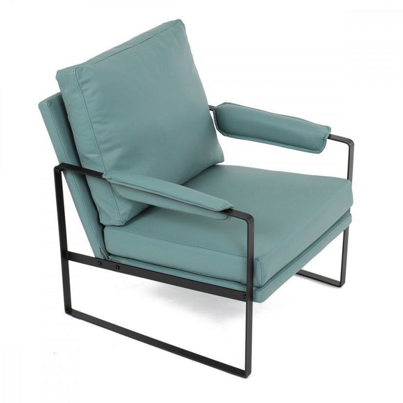 Dizajnové kreslo TUVIN — kov, ekokoža, modrá