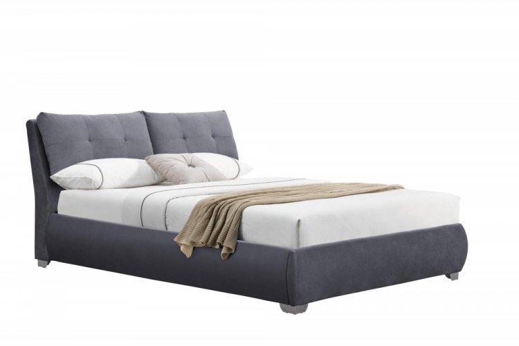 Dvoulůžková postel BRIDGET –⁠ 160x200, látka, šedá