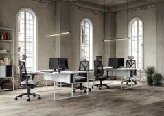 Kancelárska stolička LEAF 503 s opierkou hlavy a podrúčkami – synchronní mechanika, sieťovina, čierna-sivá LD Seating