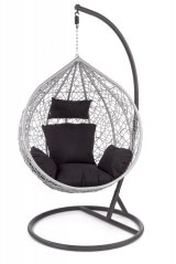 Zahradní závěsné křeslo EGGY – kov/umělý ratan, šedá / černá, nosnost 150 kg Halmar