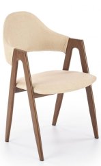 Jídelní křesílko LUXE — kov v dekoru ořech, látka, béžová Halmar