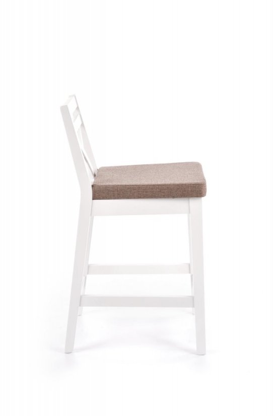 Barová židle BORYS LOW – masiv, látka, bílá / hnědá Halmar