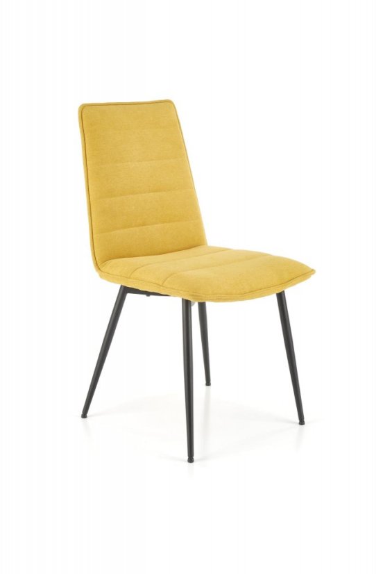 Jedálenská stolička PIRA — oceľ, látka, čierna / horčicová